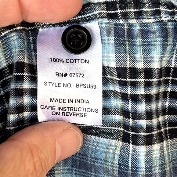 Moonshine Spirit Blue Plaid Western Slim Fit Shirt Pearl Snap Button Mens S - Picture 9 of 10